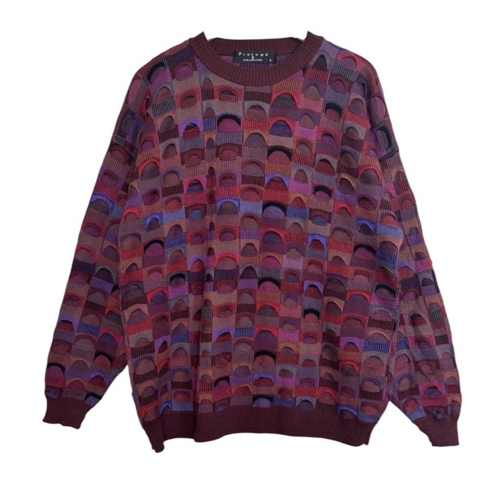 VTG Protege 90s Coogi Cosby 3D Knit Textured  Sweater Crewneck Geometric Large